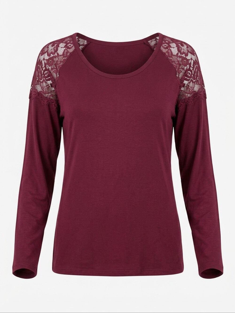 Love Scarlett Women's Lace-Shoulder Long Sleeve Top - Burgundy